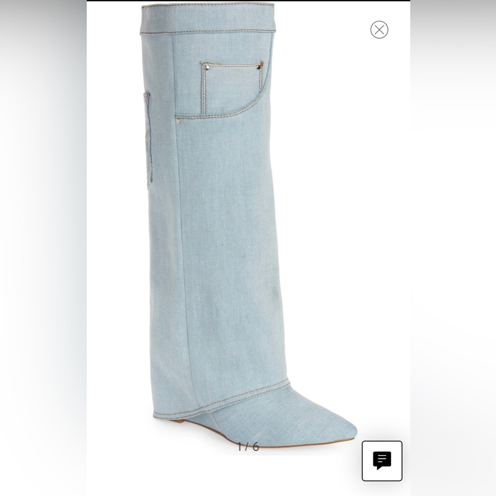 Azelea wang Jean pocket knee high wedged boots light blue size 8